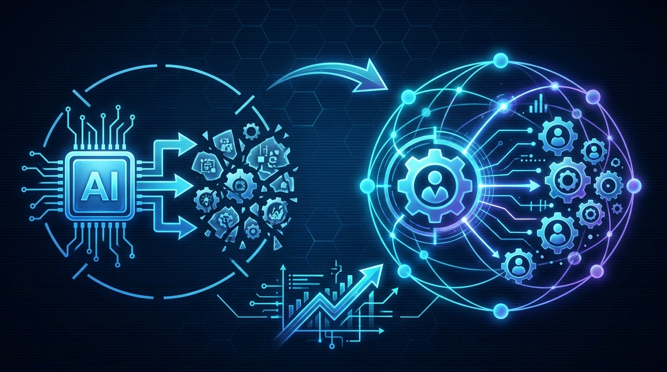 Abstract illustration for: CEOs Who Think AI Replaces Their Employees Are Just Bad CEOs