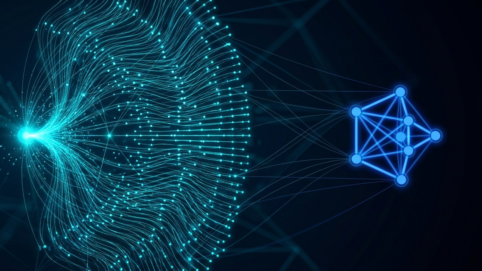A single coordinator node fanning out to a wide field of parallel agents on one side, and a small tight-knit team of agents on the other.